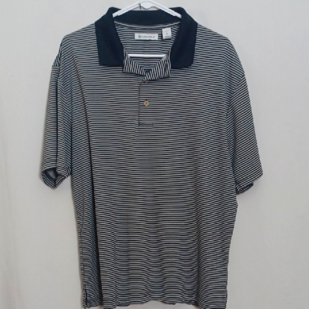 Cubavera Navy and White Striped Polo Shirt Size Large